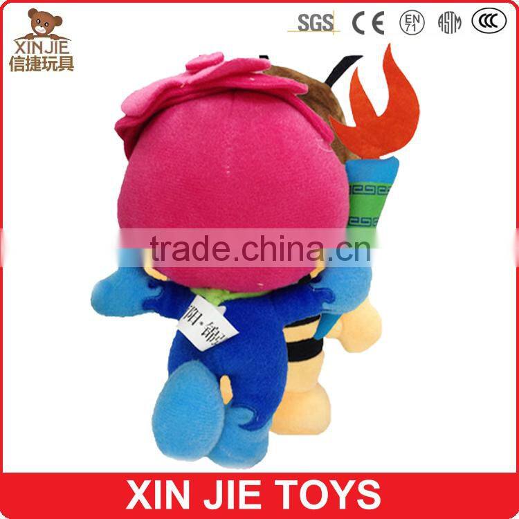 custom sports meeting plush torch mascot 10inch sports meeting soft mascot with torch nice design mascot doll for sports meeting