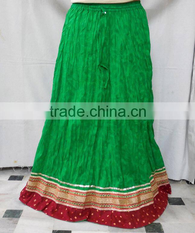 Girls Wear Cotton Long Wrinkle Skirt In Pure Cotton Fabric & Designer Lace