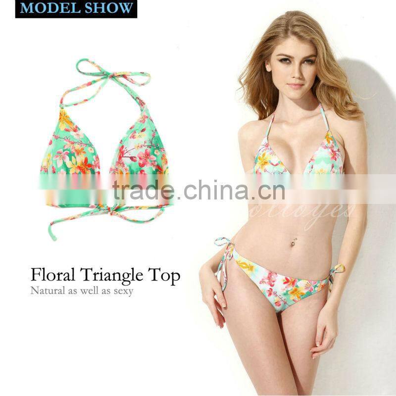 New Sexy 2016 Colloyes Bikini Swimsuit Floral Triangle Top with Classic Cut Bottom
