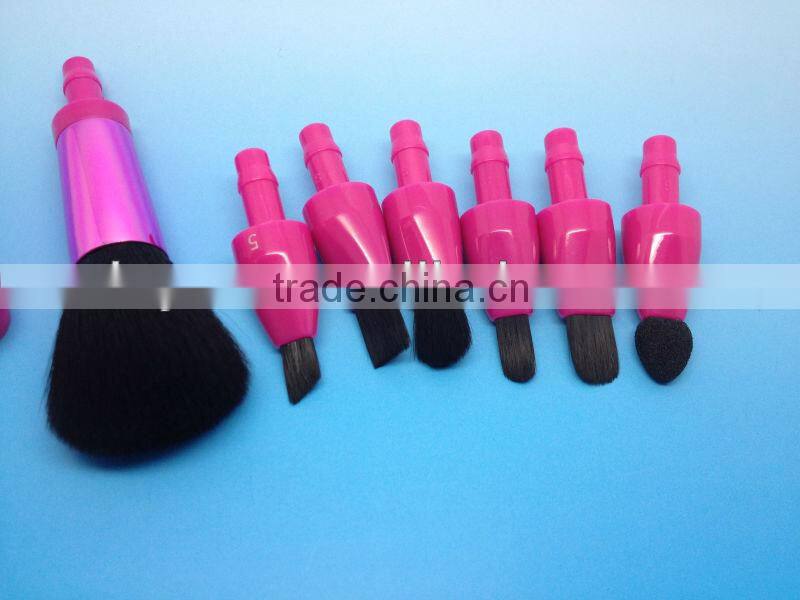 refillable 7 pieces goat hair makeup brush with portable bag