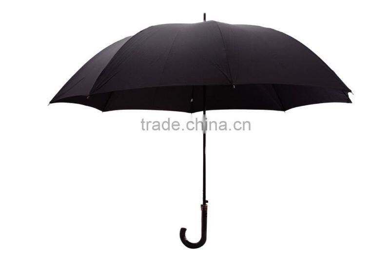 fashion shaped black straight umbrella with black plastic crook handle for promotion