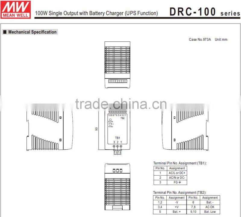 CE EMC approved meanwell drc-100a 100w 13.8v din rail uninterruptible power supply