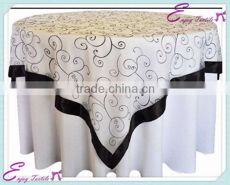 YHT#140 satin edge embroidery organza polyester banquet wedding wholesale cheap table cloth linen overlay
