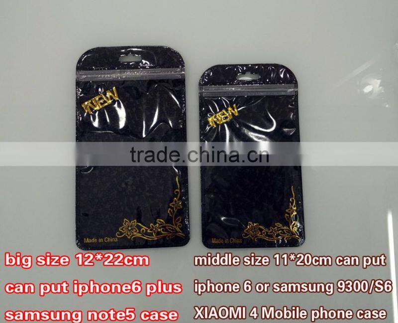 black zipper bag with printing/common design for iphone6 plus case/samsung NOTE5 phone case poly bag