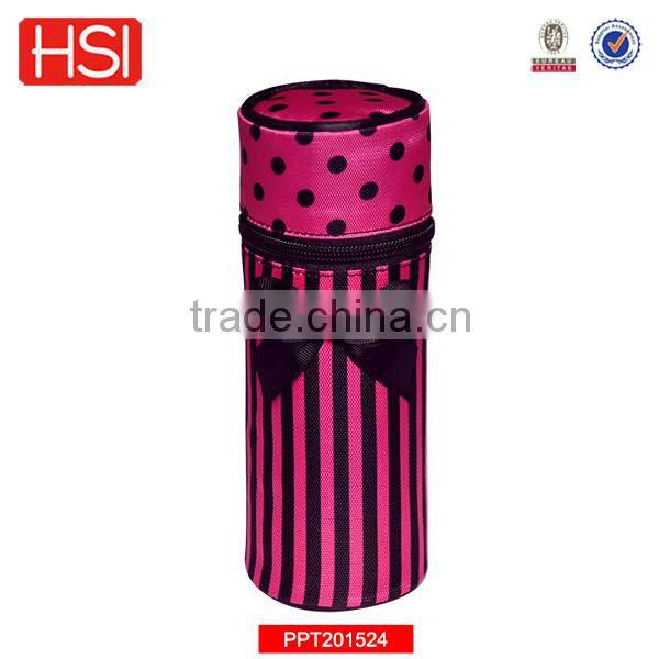 wholesale cylinder fabric pencil case with ribbon for high school students