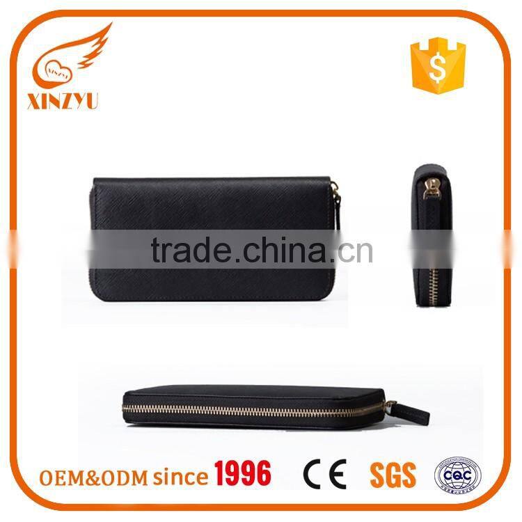 New 100% leather wallet long section of metal zipper wallet