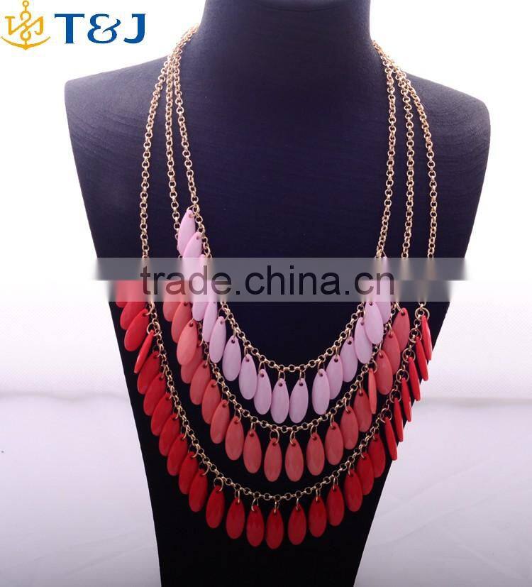 >>>2016 new fashion Bohemian style acrylic women pendant necklace multilayer water drop shape collar necklace/