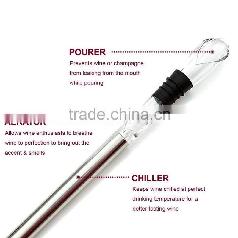 Wine Chiller Cooler Stick 3-in-1 Stainless Steel Wine Bottle Pourer Cooler Stick with Pourer Spout