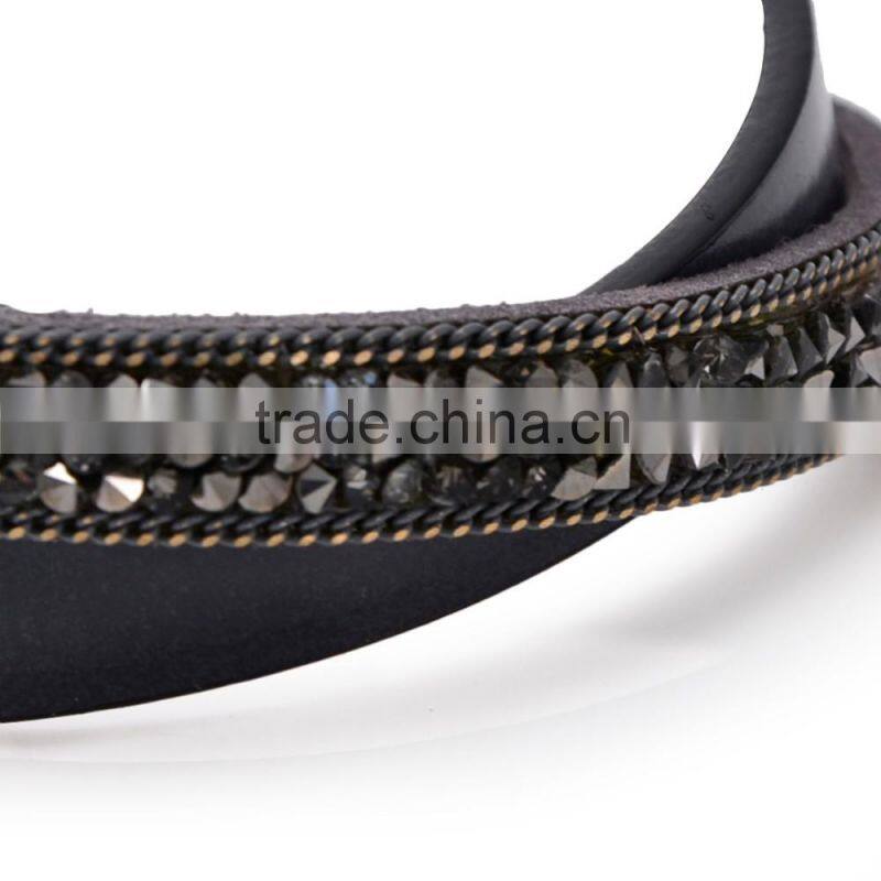 50PC Fashion Double Wrap Leather Bracelet Black Brown Crystal Leather Bangle Magnet Clasp