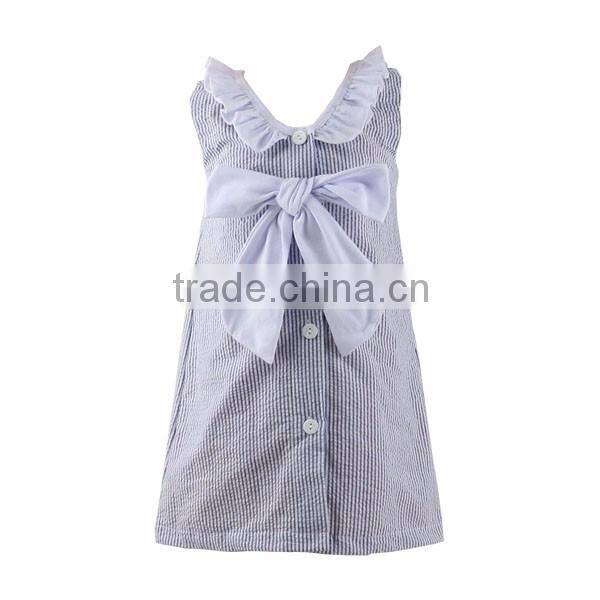 2016 Kaiyo Wholesale children lace ruffle dress decorate with bowknot oem service princess seersucker dress home dress