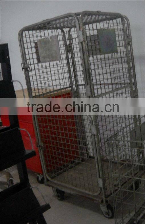 Popular Collapsible Warehouse Cage with 4 Wheels Foldable Metal Wire Container