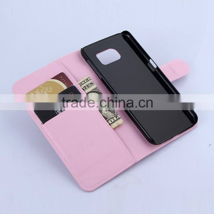 Factory Outlet Luxury Lichee Leather Flip Cover case with Wallet and Card Slot for Samsung GALAXY S6
