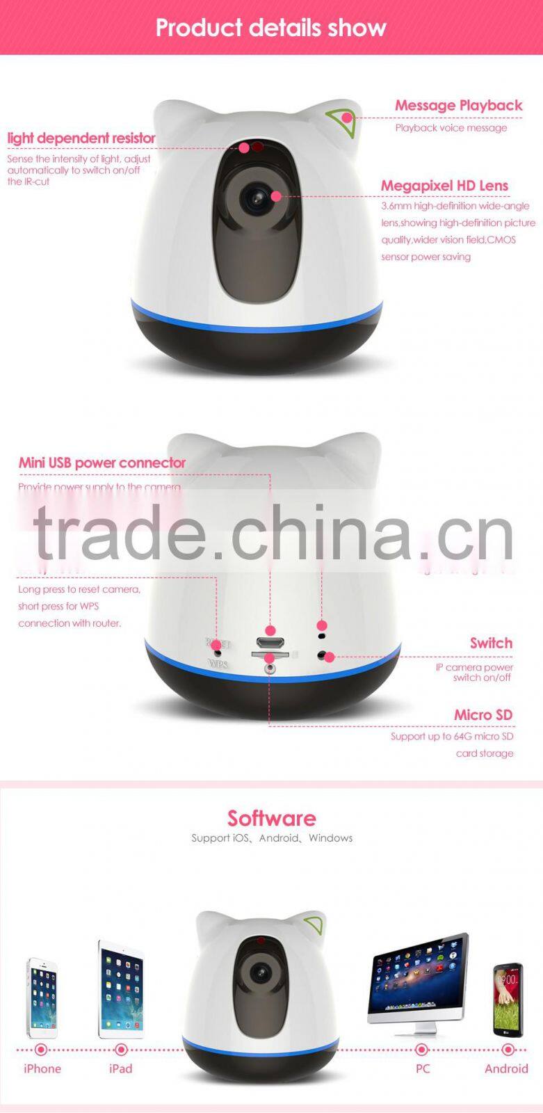 VStarcam H.264 720P wireless video digital camera baby monitor