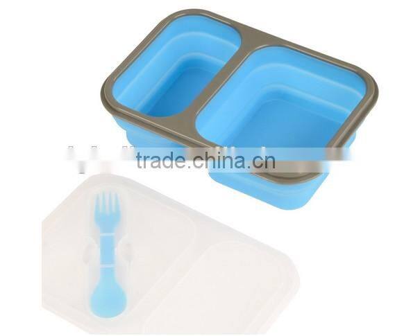 FDA 2 Compartment Food Storage Container and Collapsible Silicone Lunch Box with Utensil Included