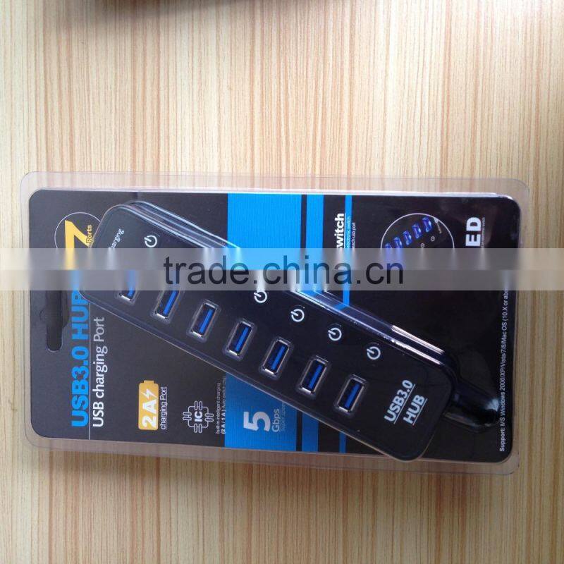 High performance 7 port usb 3.0 hub+1 intelligent quick charging port with individual switch and LED coorespond