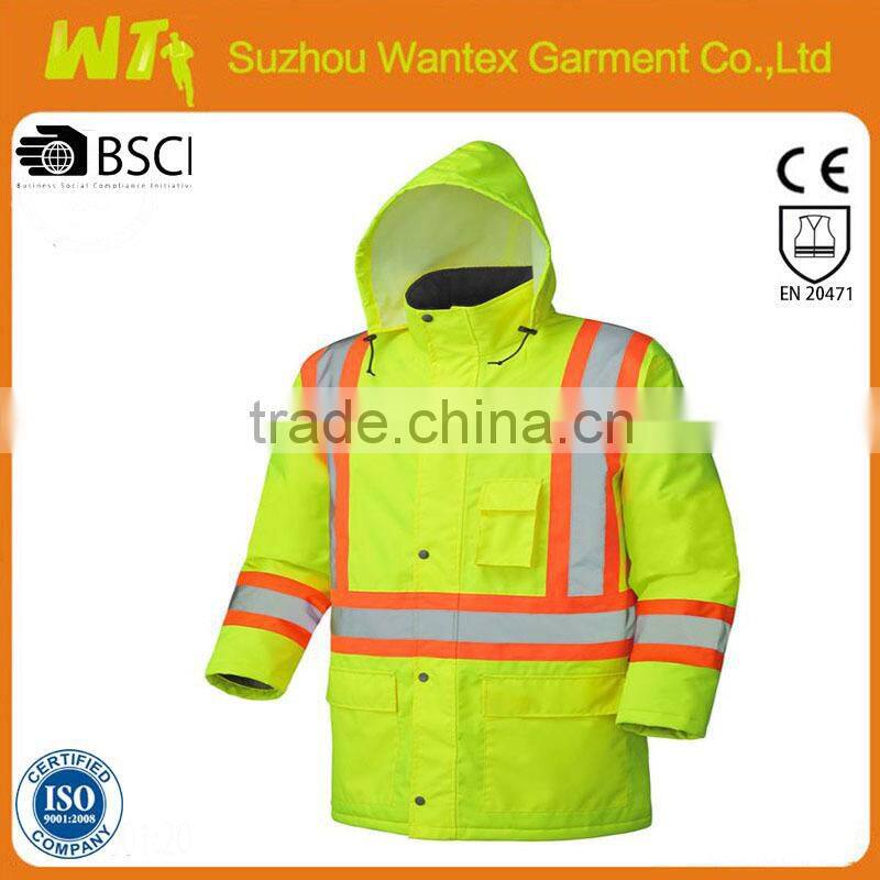 EN20471/343 100% polyester reflective working safety men life jacket parka with refltor