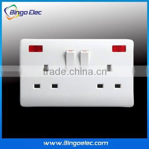 double 13a switched wall socket with neon