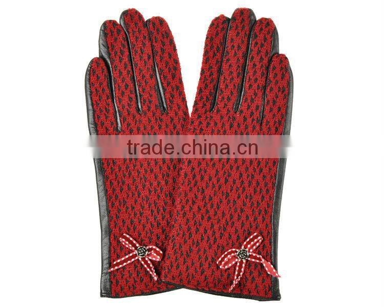 Concise bowknot check pattern colorful sheepskin leather gloves for female SL-EW104