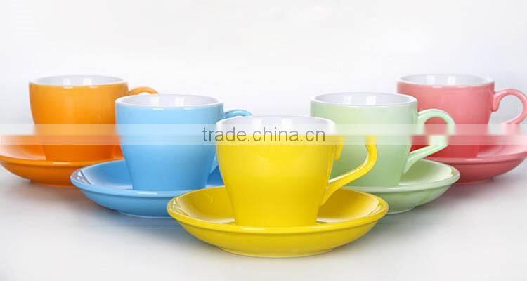 Red White Color Glazed Ceramic Stoneware Coffee Tea Cups and Saucers Sets