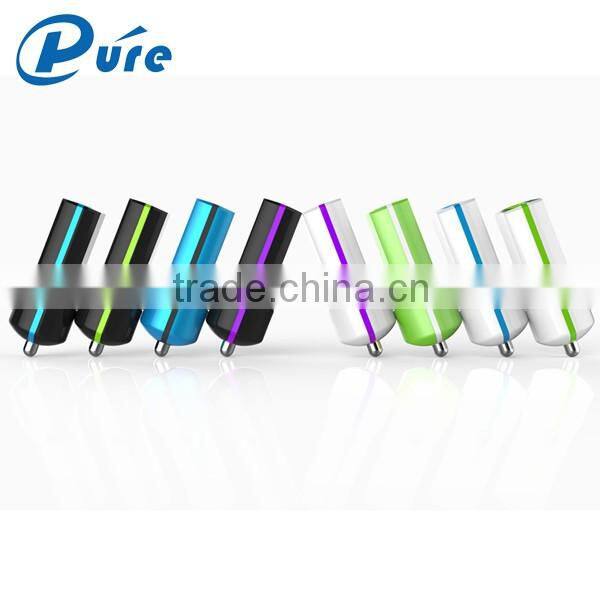 DC 5V 1A/2.4A colorful usb mini car charger with blue LED indication