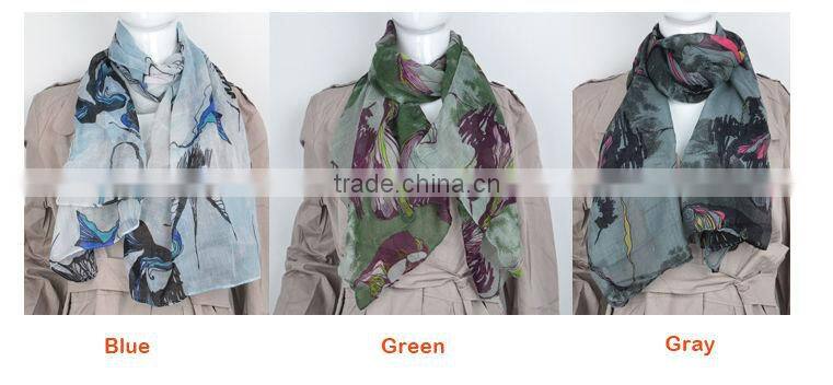 New Fashion Elegent Womens Begonia Flower Scarf Ink Style Long Cotton Neck Shawl Stole Wrap