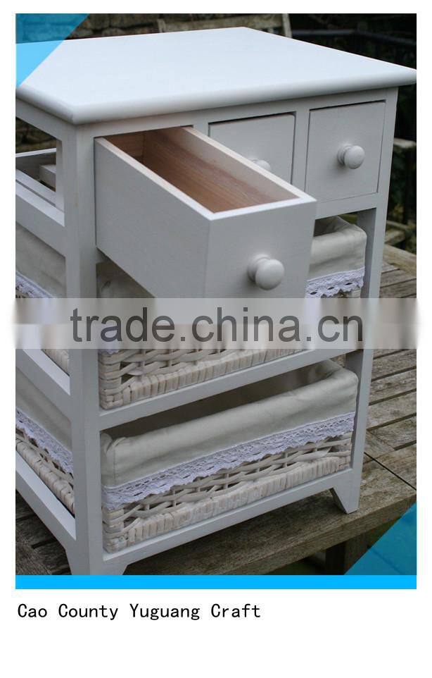 wooden storage cabinet with 3 WOOD & 2 WICKER DRAWERS