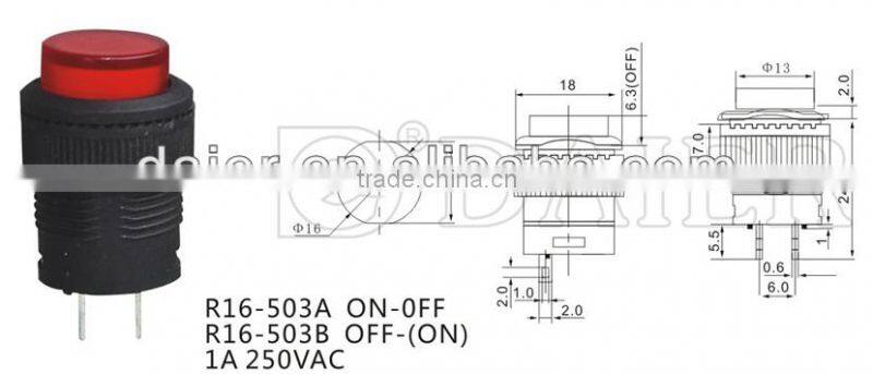 R16-503B OFF-(ON) 16mm Red momentary button push switch
