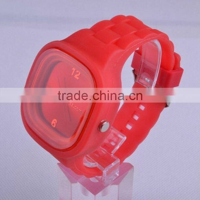Stylish square face quartz silicon jelly watch