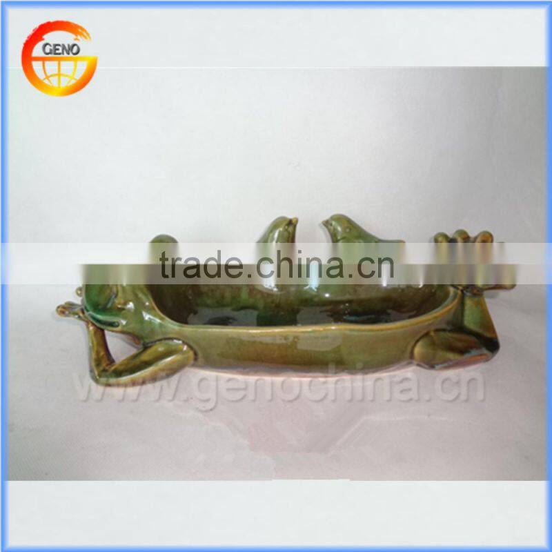 GENO exquisite green ceramic bird feeder for garden