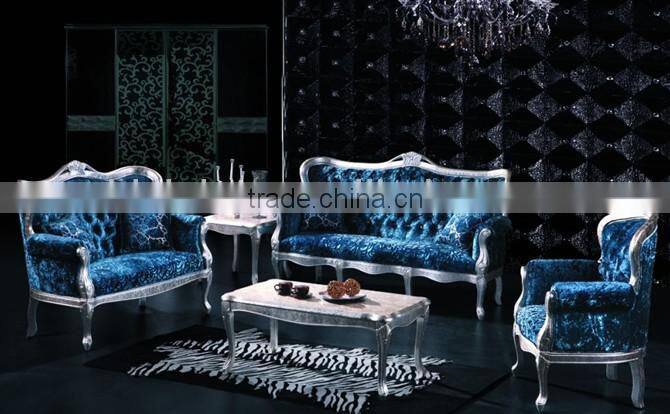 Luxury wooden living room sofa set in blue color