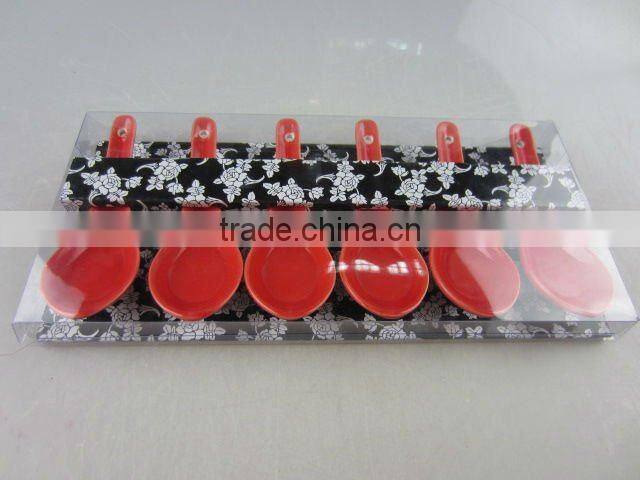 6 pcs red glazed porcelain spoon set