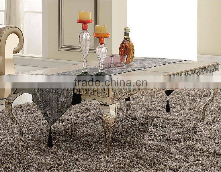 B2168 Stainless steel frame coffee table with white marble top