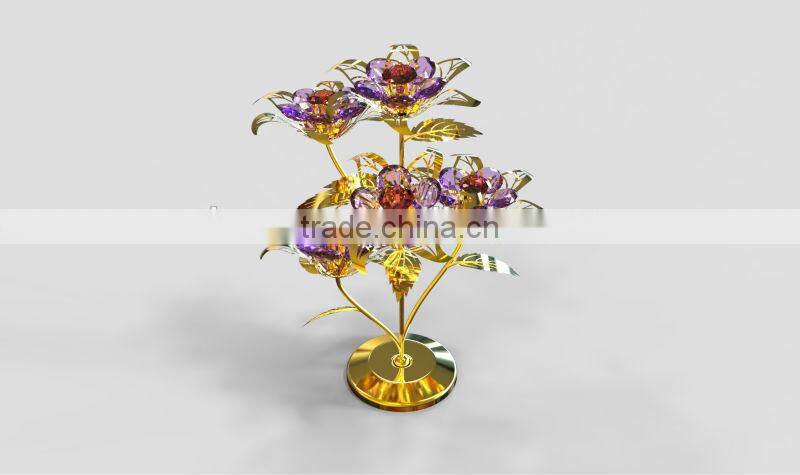 Luxury 24K Gold Plated decorative Red Crystals Flower for home decoration