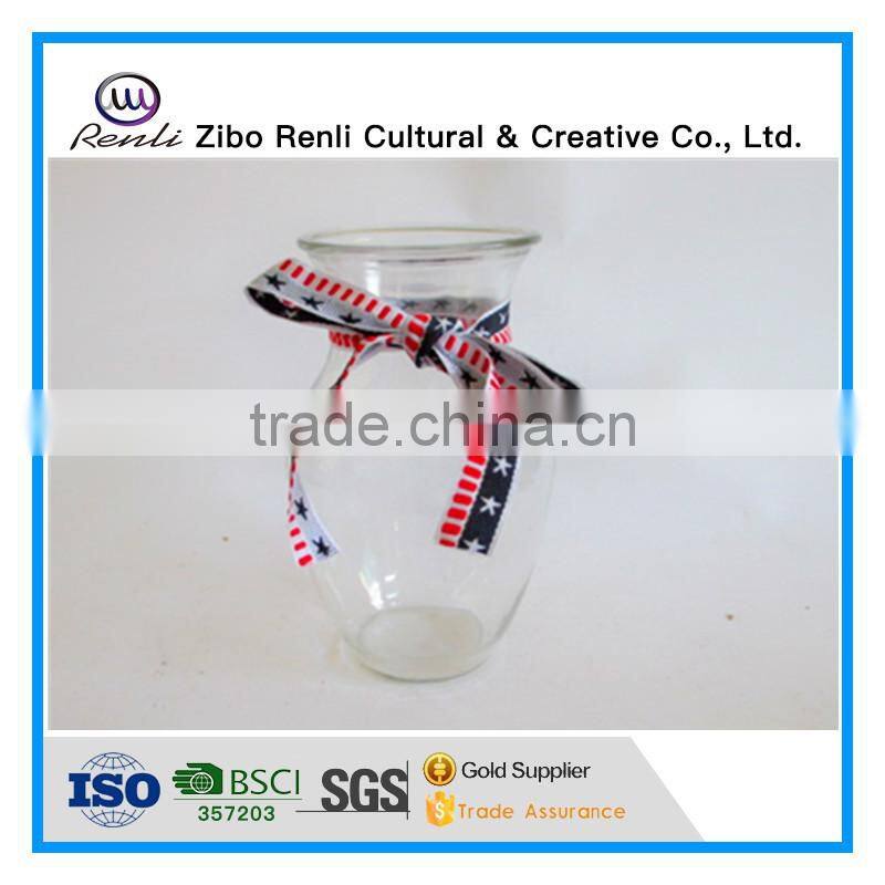 20cm Home Decoration Clear Glass Vase with Silk Ribbon