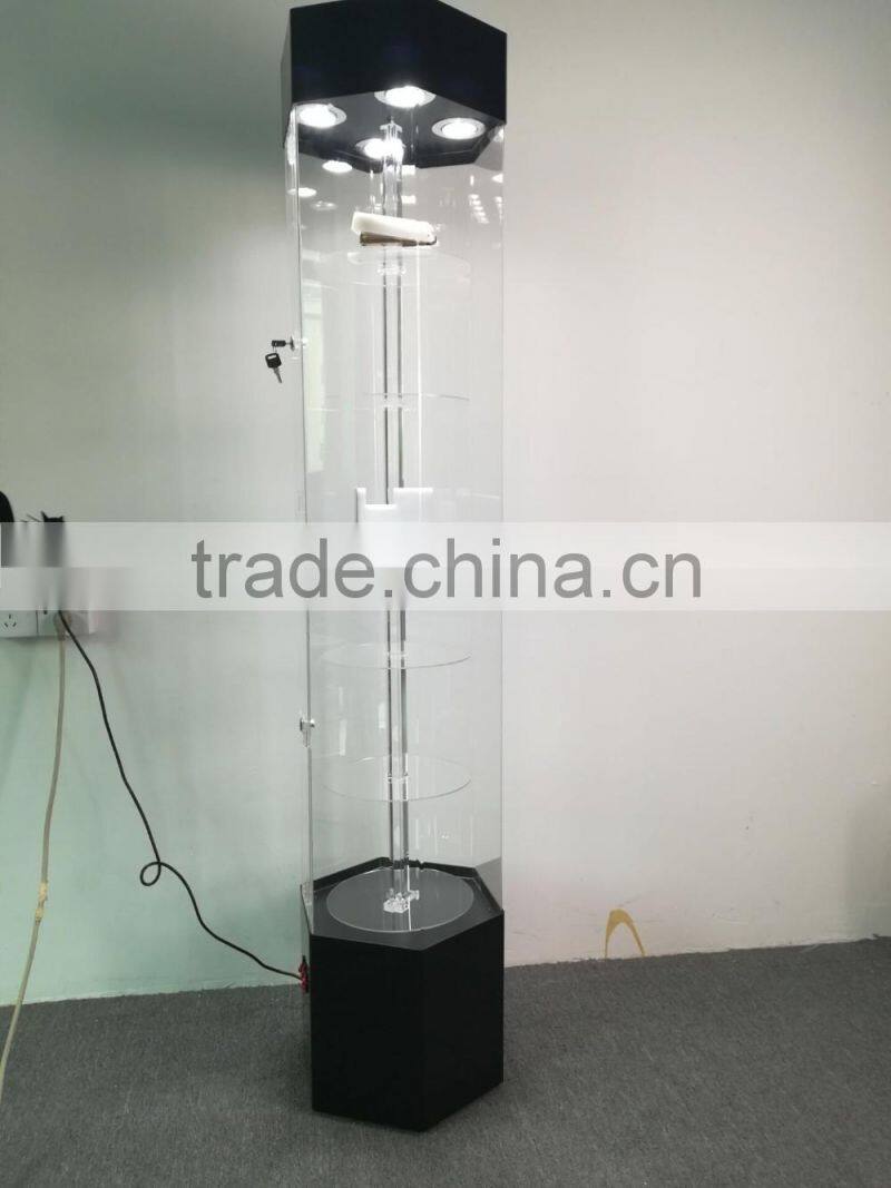 Factory supply Acrylic LED display case with lock and roating for Watch/ Jewelry/Toy