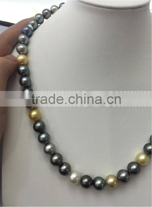 11-12mm multicolors South Sea Pearl with Gold clasp necklace