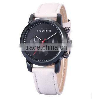 engraved logo quartz stainless steel back leather strap men's vogue business watch