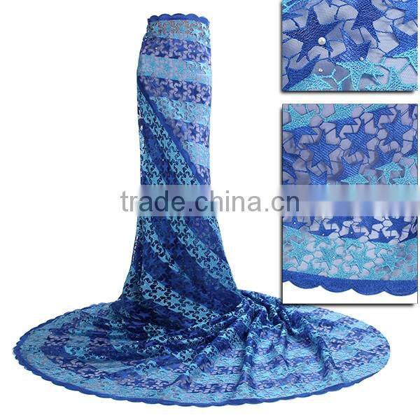 Bestway Royal Blue Fancy Lace Borders FL0189 French Net Lace With Stones 2016