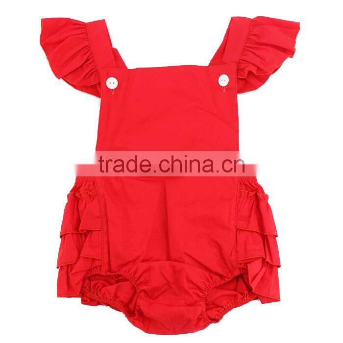 Boutique Flutter Sleeve Blue Girls Solid Color Cotton Jumpsuit Ruffle Baby Romper