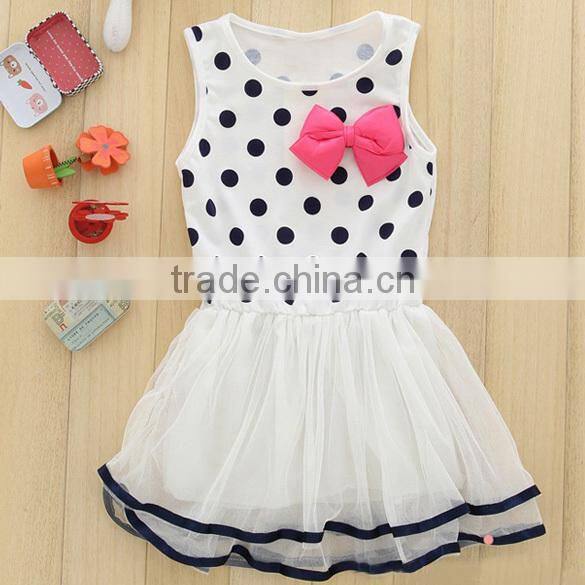 Latest designs children's girls summer Dot Bowknot Pattern princess tulle dress party Birthday Gift SV004111