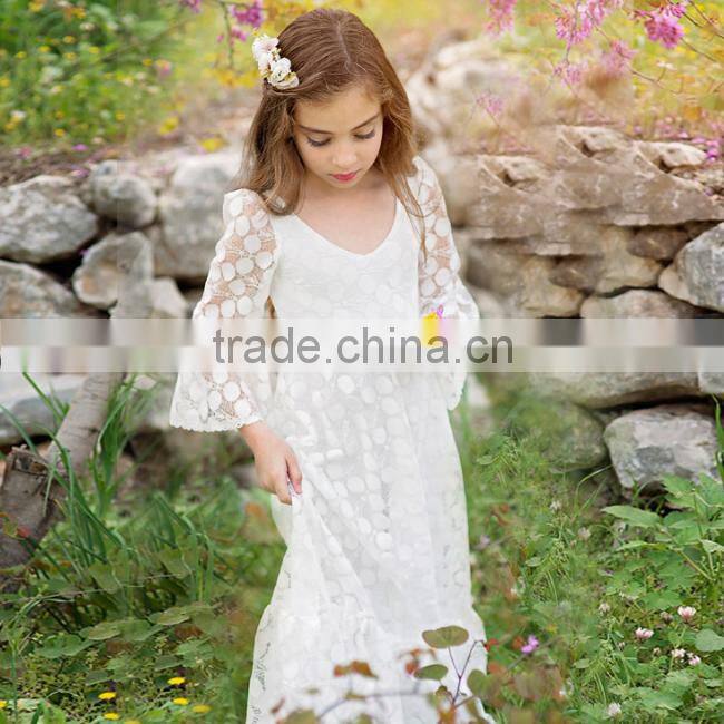 2017 Baby Girl Party Dress Children Frocks Designs Flower Girls White Long Maxi Wedding Dress