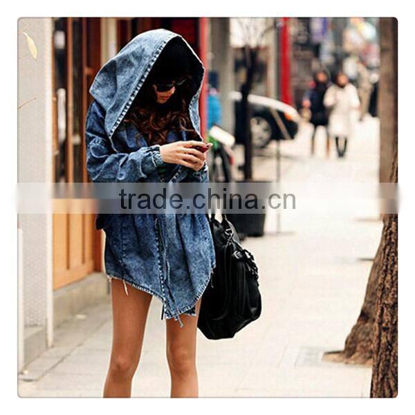 Spring new design european style women oversize hooded denim trench coat