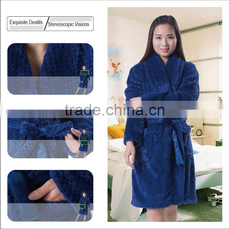 Navy color women fleece sexy night wear dress