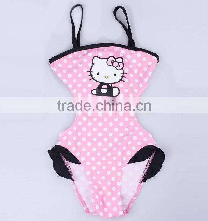 2016 In-stock Lovely Wholesale Boutique Summer Baby Girl Swimsuit Red Polka Dot Print Bikini Ruffles Swimwear With Cap