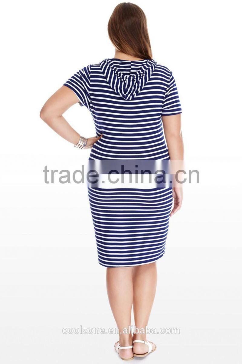 Classic stripe details front pocket plus size dress,women plus size clothing