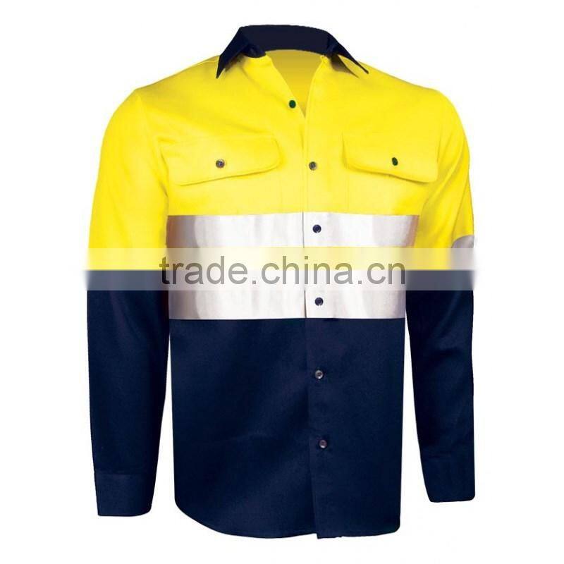 hi-vis long sleeve essentials two tone cotton work shirt with reflective tape