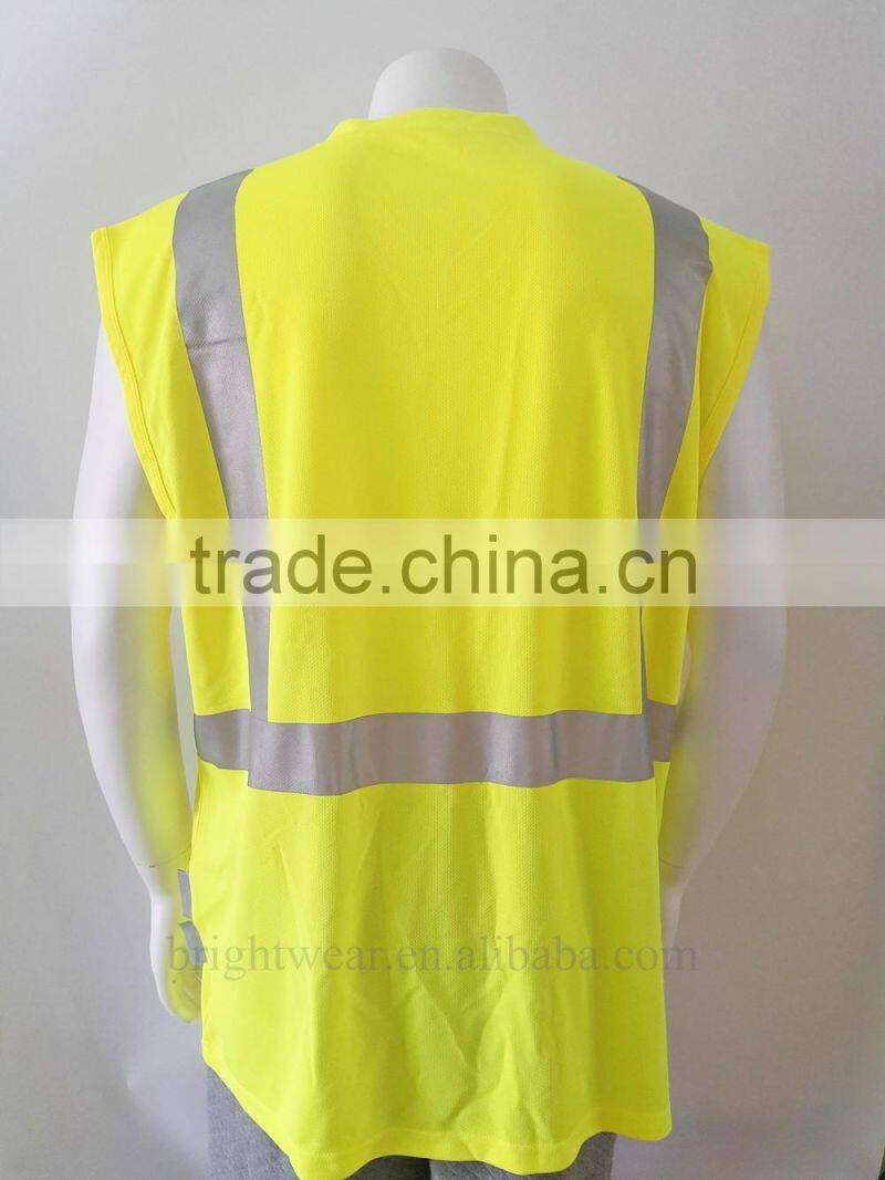 Hi vis sleeveless 3M8710 heat-transfer reflective tape security t-shirt