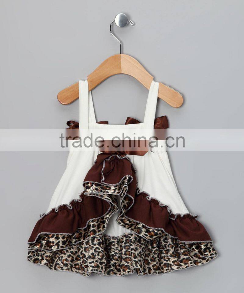 Newest Ivory Leopard Infant Clothing Set With Ruffle Swing Tops And Diaper Cover Cute Toddler 2pcs Set Fancy Kids Clothes CS9042
