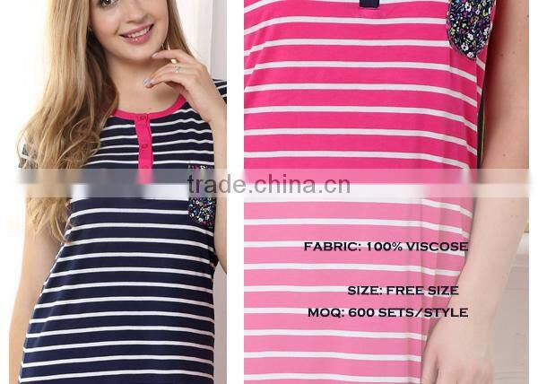 Wholesale summer striped printed designs100%viscose knit plus size women nightgown