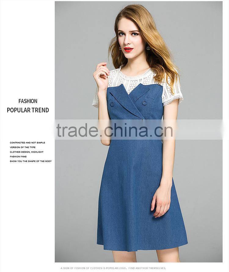 Top quality summer dress for women new design spliced cowboy demim dress elegant daily A shape dress